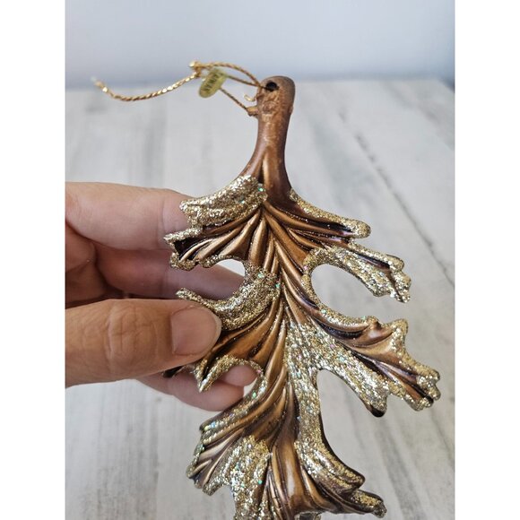 Glitter maple leaf golden gold ornament fall Xmas tree unique - Picture 2 of 10